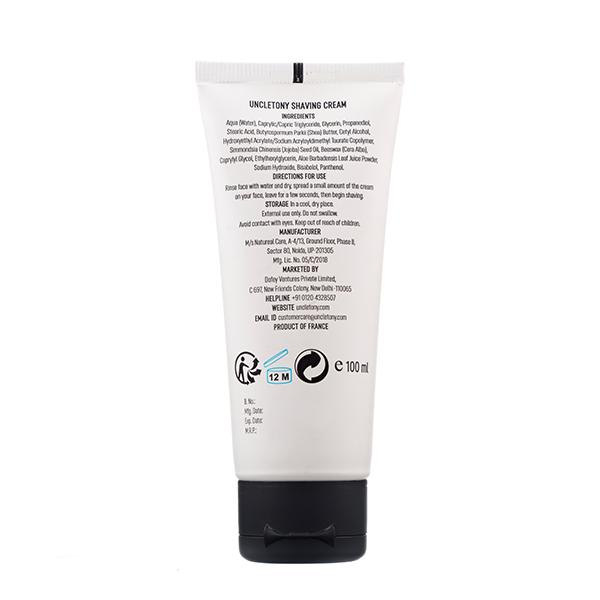 Uncle Tony Shaving Cream With Purifying Aloe Vera & Jojoba - Hydrating Shea Butter 100ml - Shaving Creams