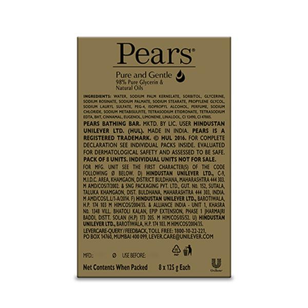 Pears Moisturising Bathing Bar Soap with Glycerine Pure & Gentle - For Golden Glow - (Pack of 8) 1000 gm - Soaps