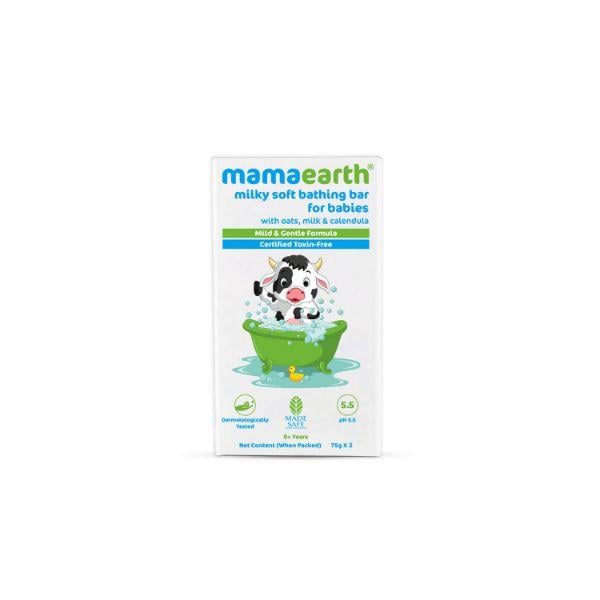 Mamaearth Milky Soft Bathing Bar for Babies with Oats Milk & Calendula - 75g 2's - Baby Soap