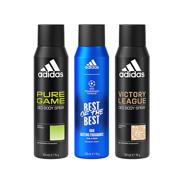 Netmeds | Adidas Pure Game 150ml + UEFA BOTB 150ml + Victory League 150ml Deodorant Set 3's