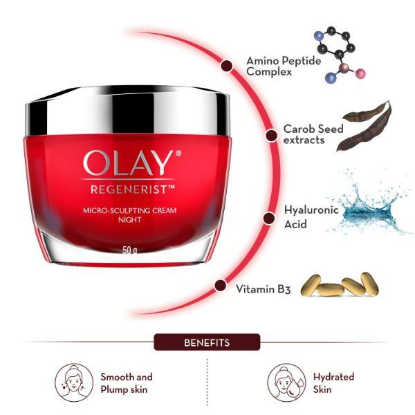 Olay Regenerist Micro-Sculpting Cream 50gm and Retinol 24 Night Serum 30ml - Round The Clock Skincare 1's - Face Gels