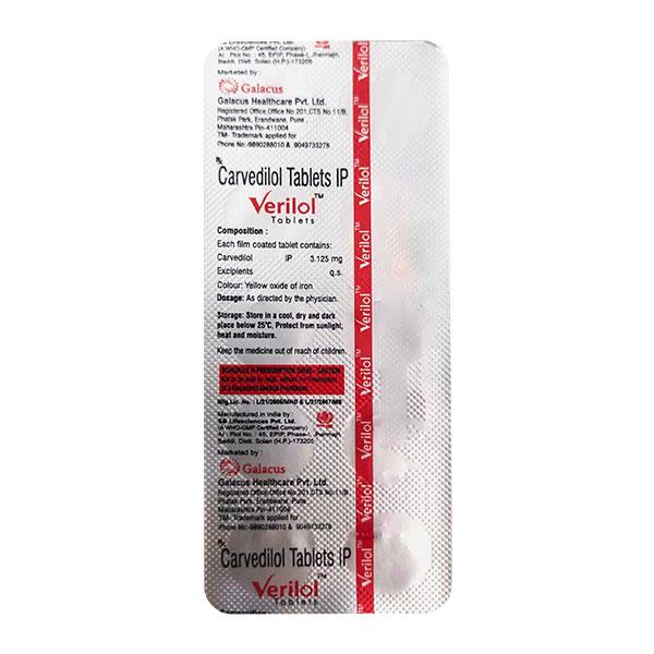 VERILOL 3.125 Tablet 10's - Hypertension-Bet