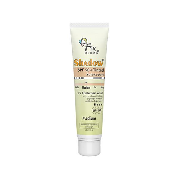 Netmeds | Fixderma Shadow Tinted Sunscreen Medium SPF 50 PA+++ - UVA & UVB Protection, All Skin Types 30 gm