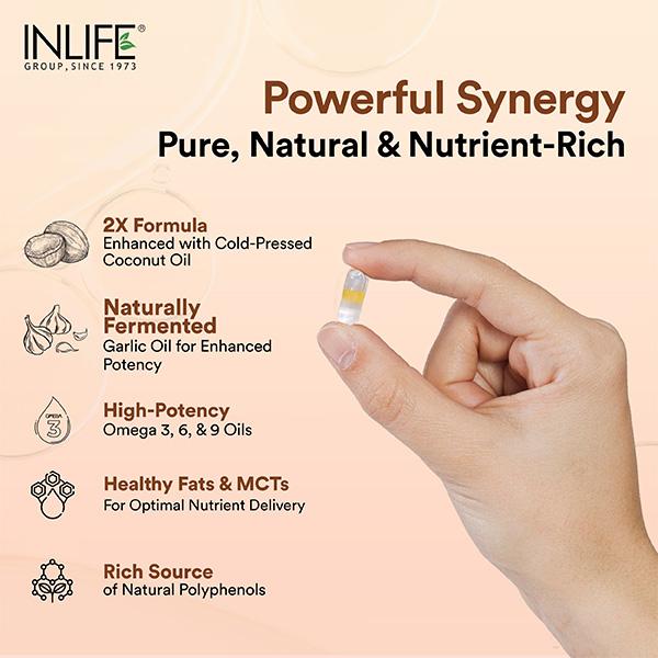 INLIFE Natural Garlic Oil 0.5% 500mg Vegetarian Capsules 60's - Digestive Health