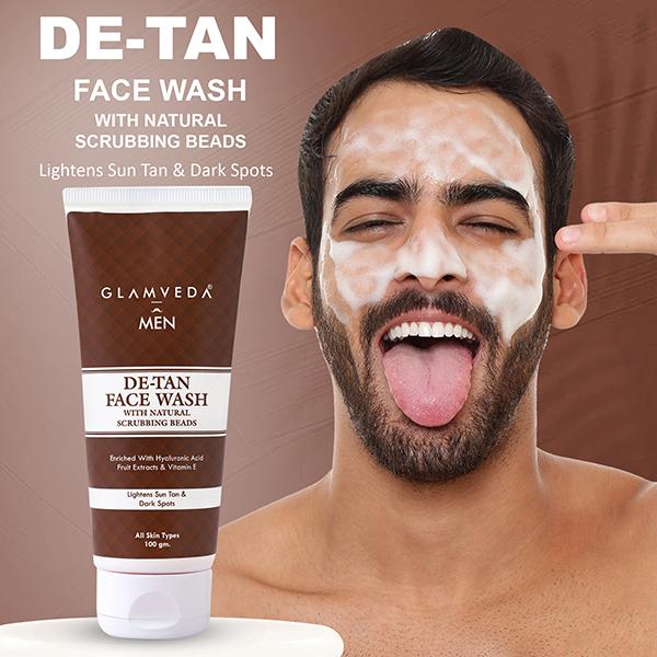 Glamveda Men De Tan Face Wash With Natural Scrubbing BeadsFor Brightens Skin & Glow Booster 100 gm - Face Wash & Cleansers