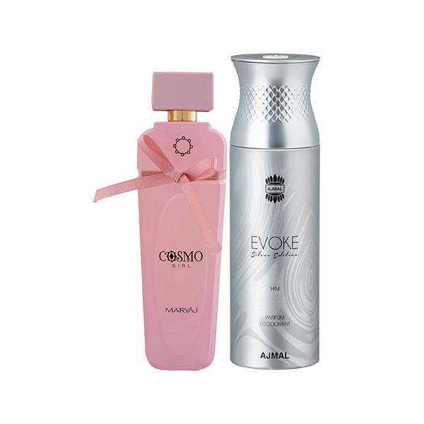 Maryaj Cosmo Girl EDP Floral Powdery Perfume And Ajmal Evoke Silver Edition Him Deodorant Spicy Floral Fragrance 300 ml - Perfumes (Edt/Edp)