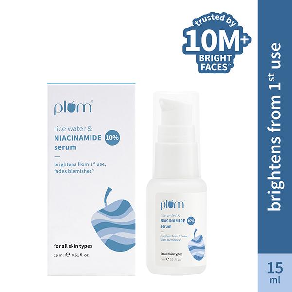 Plum 10% Niacinamide Face Serum with Rice Water Clarity Boost Fragrance free 15ml - Face Serum
