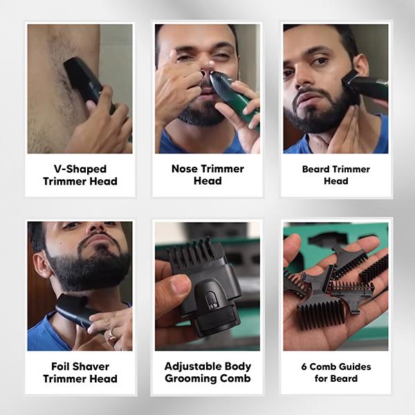 Letsshave Beard Body & Balls All In One Trimmer, Men Cordless Multi Grooming Set with Beard Trimmer, Nose Trimmer, Foil Shaver & Balls & Body Trimming Head 1's - Trimmers