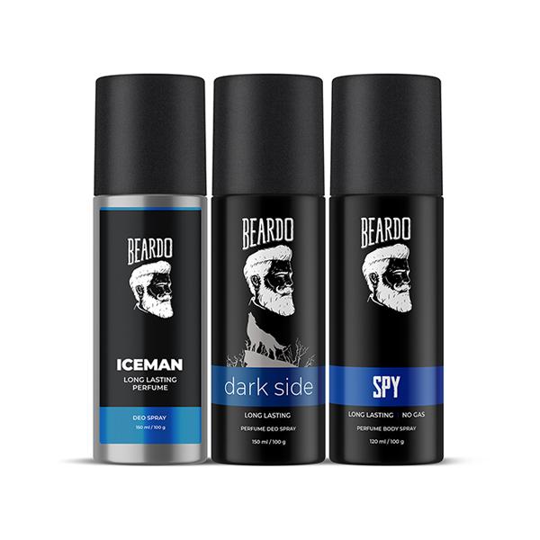 Netmeds | Beardo Iceman 150ml, Darkside 150ml and Spy 120ml Perfume Body Spray Combo for Men 1's