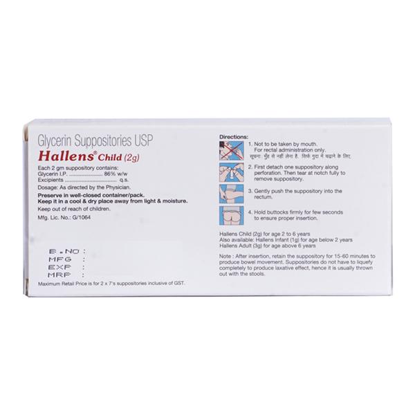 HALLENS CHILD (2G) Suppositories 7's - Constipation-Lax