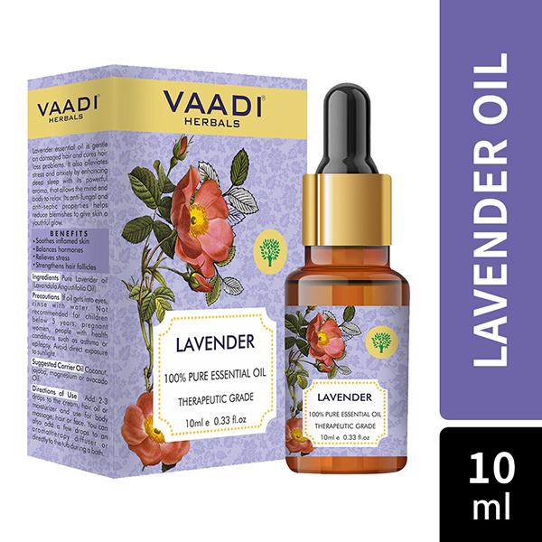 Netmeds | Vaadi Herbals Lavender Essential Oil - Prevents Hairfall, Relieves Stress, Soothes Skin - 100% Pure Therapeutic Grade 10 ml