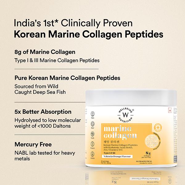 Wellbeing Nutrition Korean Marine Collagen Peptides - Valencia Orange 120 g - Hair & Skin