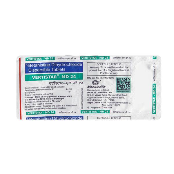 Vertistar MD 24mg Tablet 10'S - Vertigo-Ant