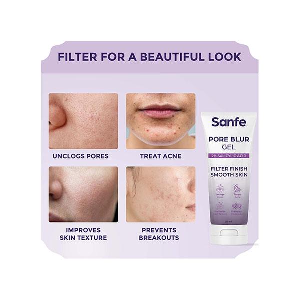 Sanfe Pore Blur Gel 2% Salicylic Acid and Hyaluronic Acid Treats Acne, Prevents Breakouts 20 gm - Face Gels