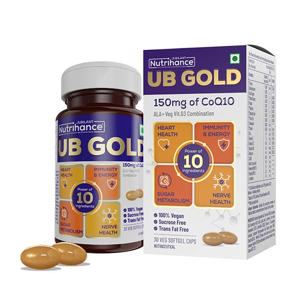 Netmeds | Jubilant Nutrihance UB Gold 150mg of CoQ10 Veg Softgel Capsule 30's