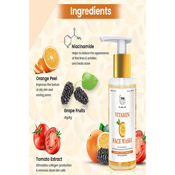 TNW The Natural Wash Vitamin C Exfoliating Face Wash Pure Natural with Orange Peel and Tomato Extract for All Skin Types 100ml - Face Wash & Cleansers