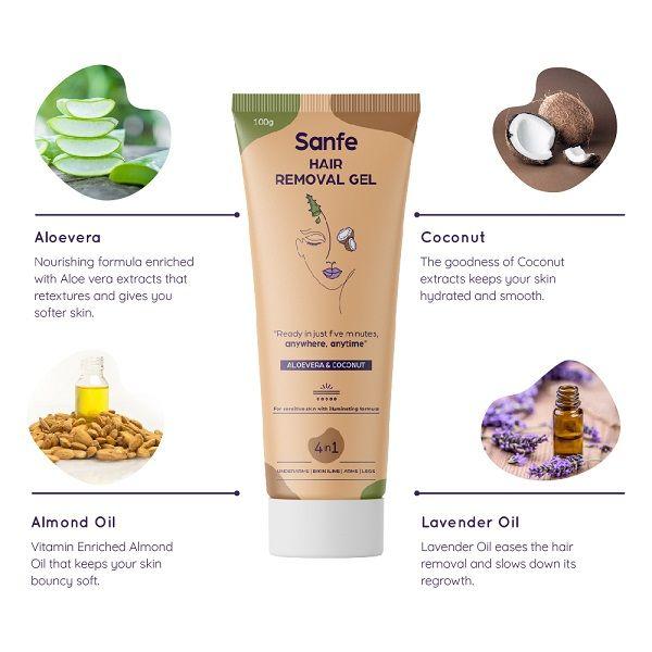 Sanfe Hair Removal Gel - Aloevera & Coconut 100 gm - Shaving & Hair Removal