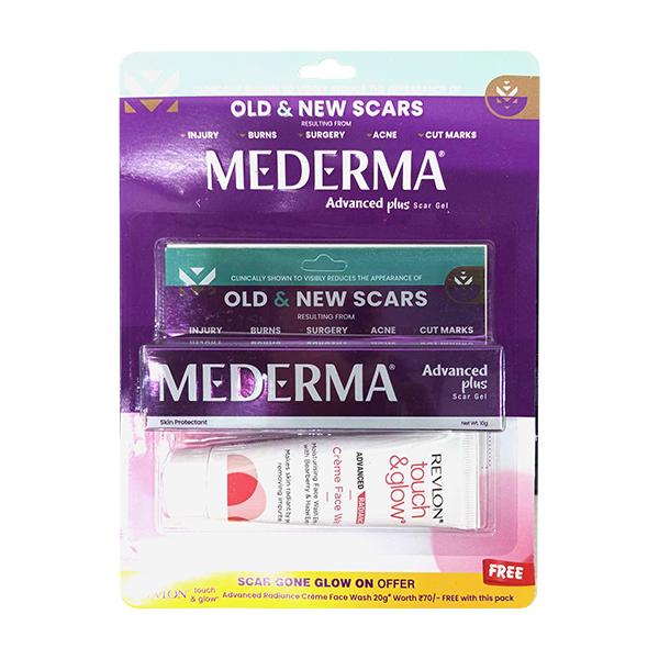 Netmeds | MEDERMA NEW ADVANCED PLUS SCAR (FREE REVLON TOUCH & GLOW CREME FACE WASH 20GM) Gel 10g