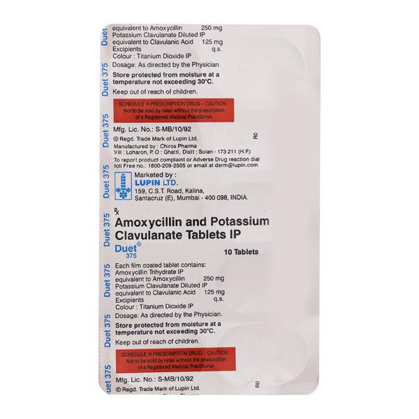 Duet 375mg Tablet 10'S - Bacterial Infections-Pen