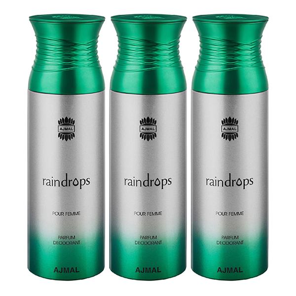 Ajmal Raindrops Deodorant Spray - For Women (Pack Of 3) 200 ml - Women Perfumes (Edt/Edp)