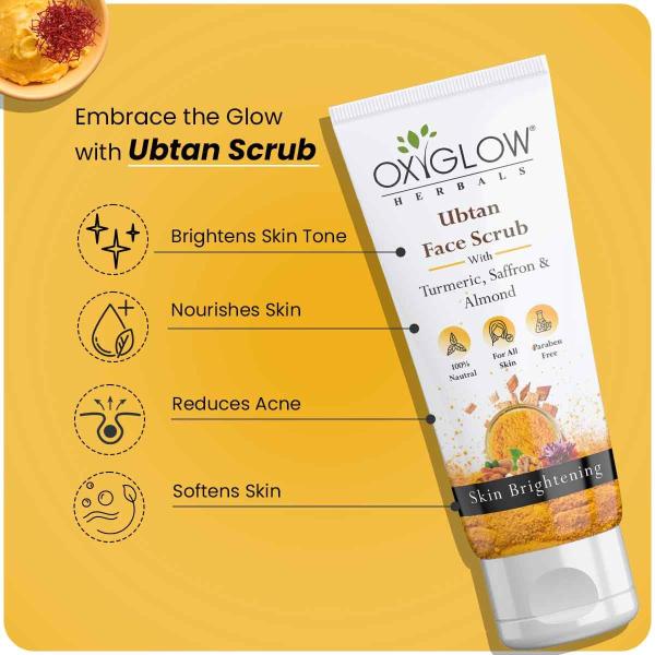 OxyGlow Herbals Ubtan Face Scrub With Turmeric, saffron & Almond 100 ml - Face Scrubs