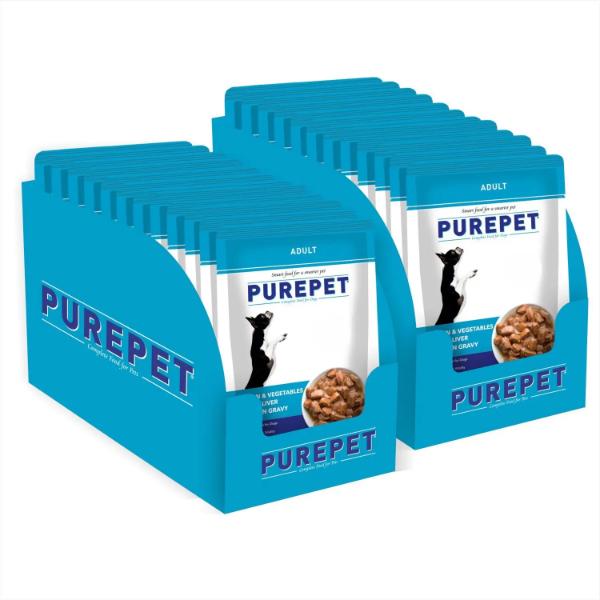 Netmeds | Purepet Chicken & Vegetables Chicken Liver Chunks In Gravy Dog (Pack of 15 x 70 g) 1.05kg