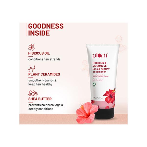 Plum Hibiscus and Ceramides Long and Healthy Conditioner Smoothens and Conditions Hair, Reduces Split Ends Damage 175gm - Conditioners
