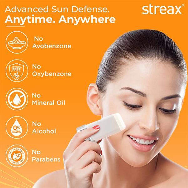 Streax Sunscreen Stick SPF 60 PA++++, UV Care Hyaluronic Acid & Ceramides Serum complex 20 g - Face Sunscreen