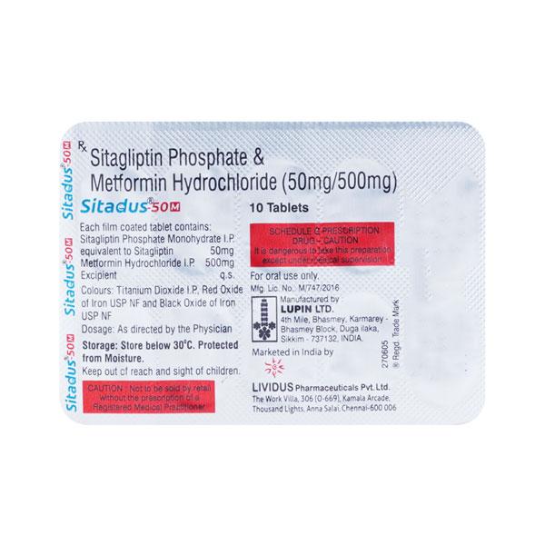 SITADUS 50 M Tablet 10's - Diabetes-Ant