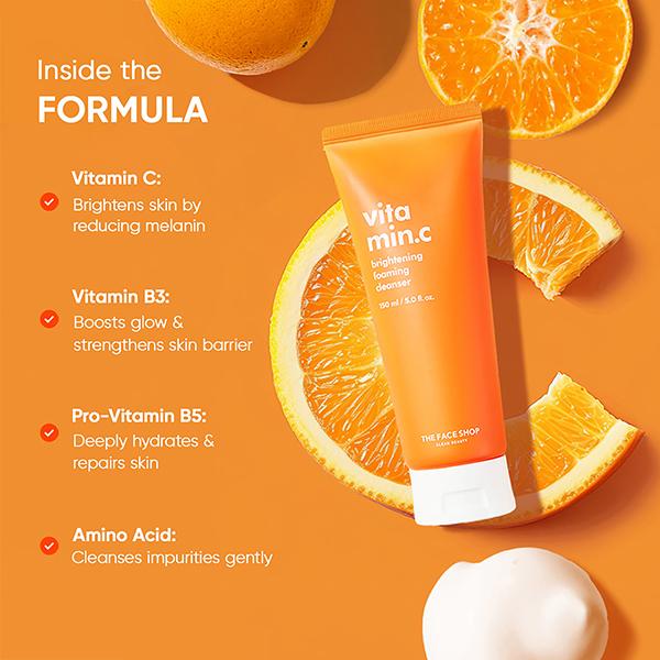 The Face Shop Vitamin C Brightening Foaming Face Wash With Niacinamide 150 ml - Face Washes