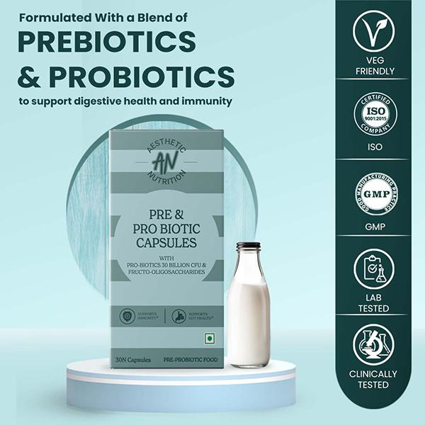 Aesthetic Nutrition Pre and Probiotic Capsules With Fructo-Oligosaccharides, Bifidobacterium, And Streptococcus Thermophilus 30 Capsules 1's - Multi-Vitamins