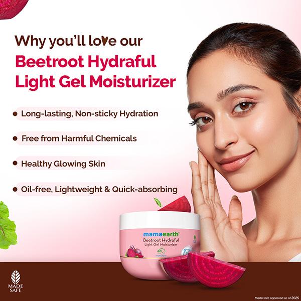 Mamaearth Beetroot Hydraful Light Gel Moisturizer with Beetroot & HA for Hydrated Pink Glow 200 gm - Face Moisturizers