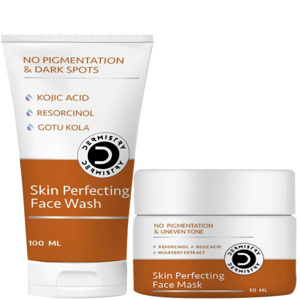 Netmeds | Dermistry No Pigmentation & Dark Spots Kojic Acid Skin Perfecting Face Wash 100 ml + No Pigmentation Kojic Acid Skin Perfecting Face Mask 50 ml