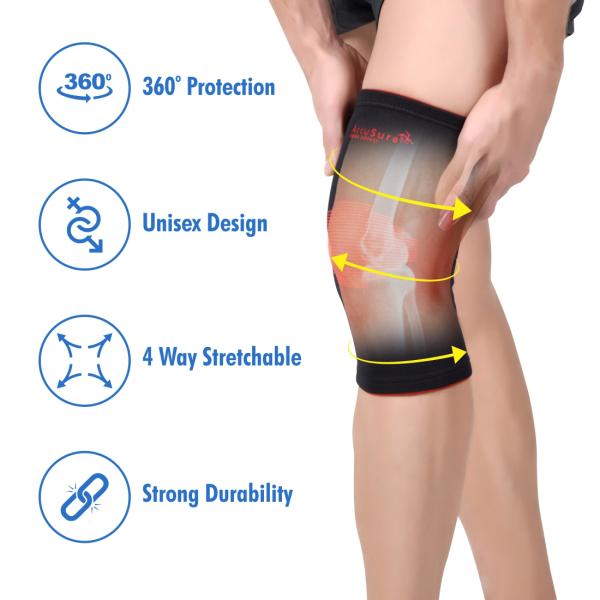 AccuSure Knee Brace Compression Sleeve - Black & Red (XL) 1's - Knee/Leg Supports