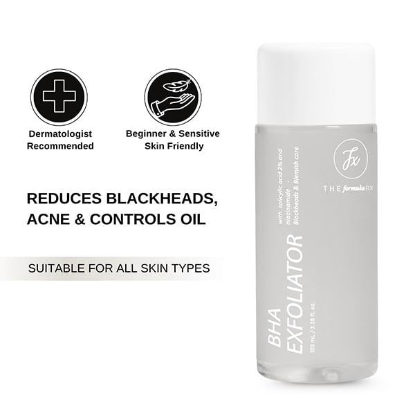 The Formularx 2% BHA Exfoliator with 2% Salicylic Acid and 2% Niacinamide for Blackheads, Acne, Oily Skin 100 ml - Scrubs & Exfoliants