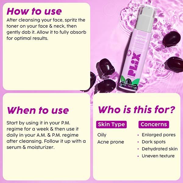 Plix The Plant Fix Jamun Clarifying Fruity Toner Alcohol Free with Niacinamide and Jamun Extract Men and Women 150 ml - Toners