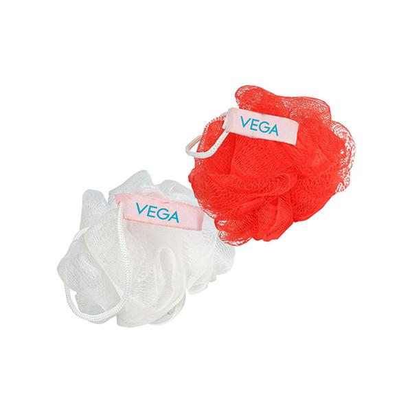 Netmeds | Vega Mini Sponge Loofah, Red and White, (VC2BA-3/12) 2's