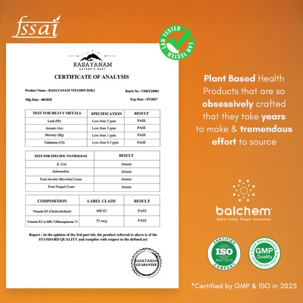 Rasayanam Vitamin D3 K2 (MK-7) Tablets 120's - Speciality Medicines