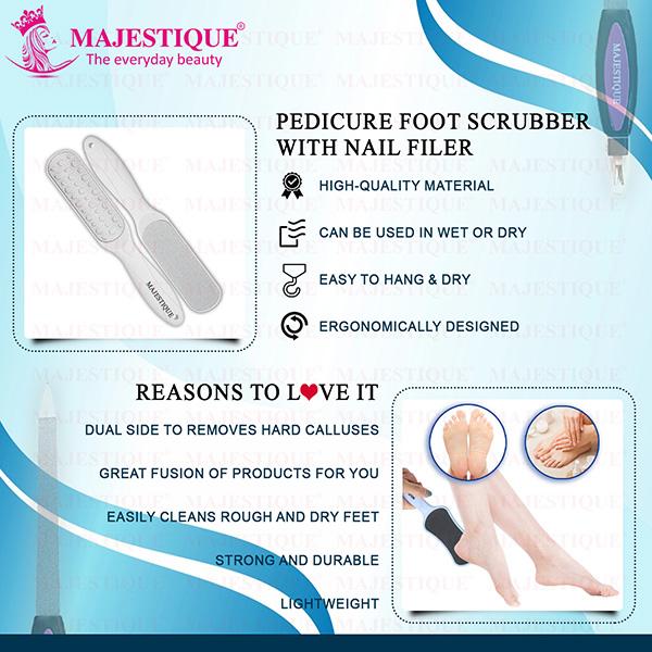 Majestique Set of 2 Foot Scrubbers and Nail Filer with Cuticle Remover - Multicolor 1's - Body Scrubbers & Brushes