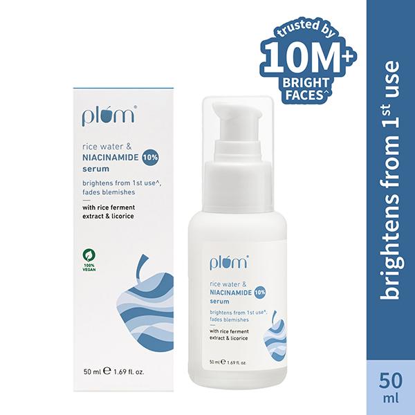 Plum Rice Water & 10% Niacinamide Face Serum - Brightens from 1st Use, Dermat-Tested 50 ml - Face Serum