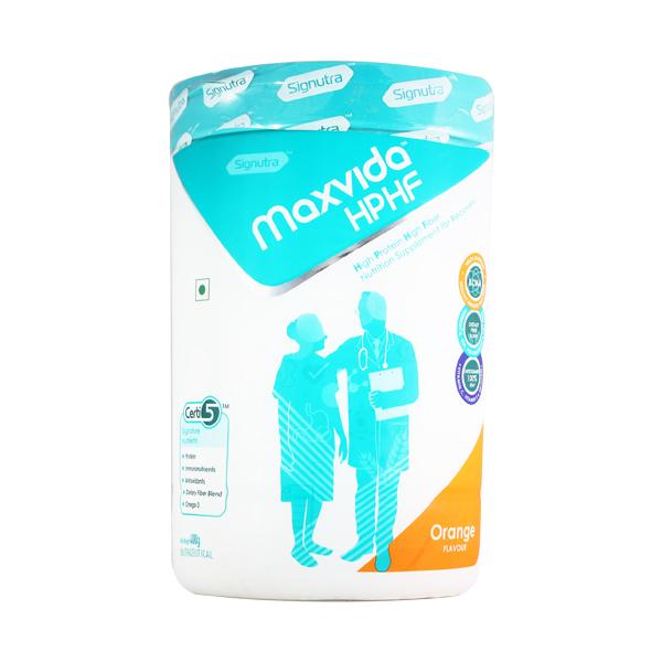 Netmeds | Maxvida HPHF Nutrition Zero Sucrose Supplement Powder Jar Gluten Free - Orange Flavour 400 g