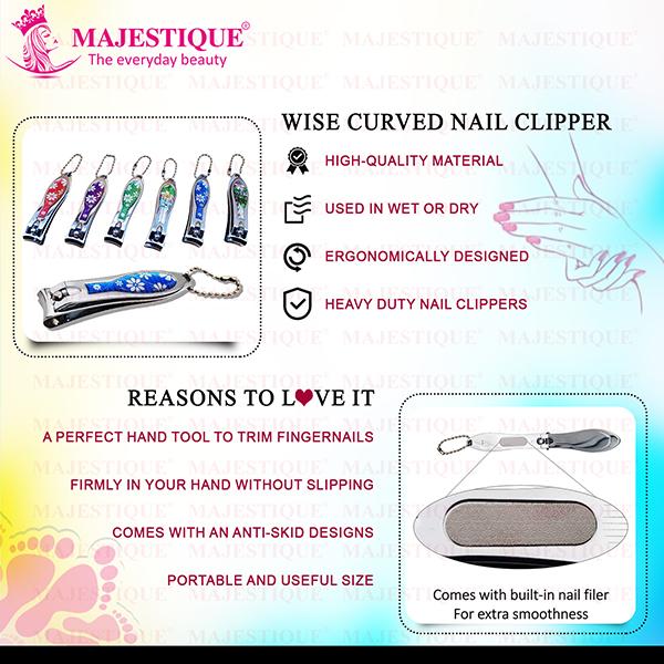 Majestique Wide Curved Nail Clipper, Professional Stainless Steel -Color May Vary 1's - Callus Shavers & Stones