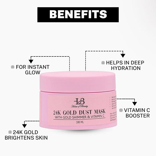 House of Beauty 24K Real Gold Dust Face Mask-Bridal Party Instant Glow with Niacin& Vit-C 100ml - Face Mask