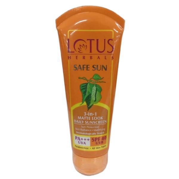 Netmeds | Lotus Herbals Safe Sun Spf 40 Pa++3-in-1 Matte Look Daily Sun Cream 100 g