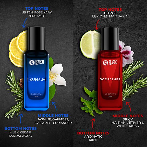 Beardo Assorted Perfume for Men Whisky Smoke, Godfather, Tsunami and Black Musk 4 x 20ml 1's - Men Perfumes (Edt/Edp)