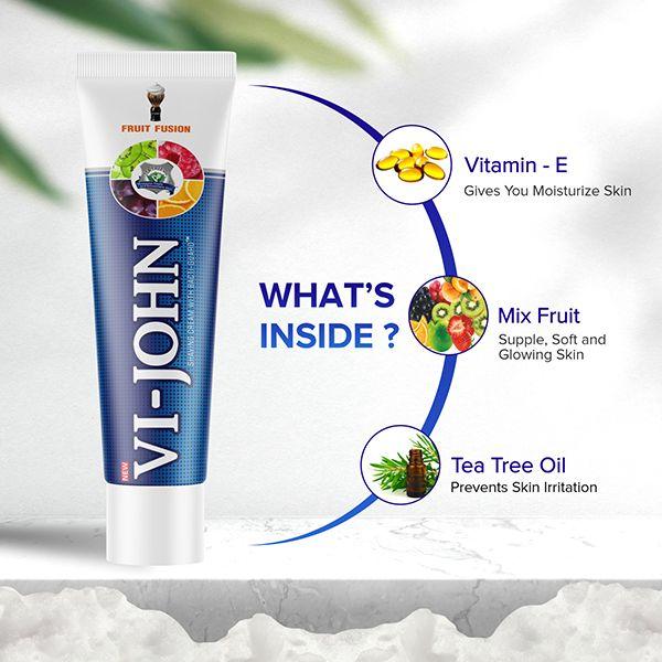 VI-John Shaving Cream Fruit Fusion with Tea Tree Oil and Bacti-Guard for All Skin Types 125 gm - Shaving Creams