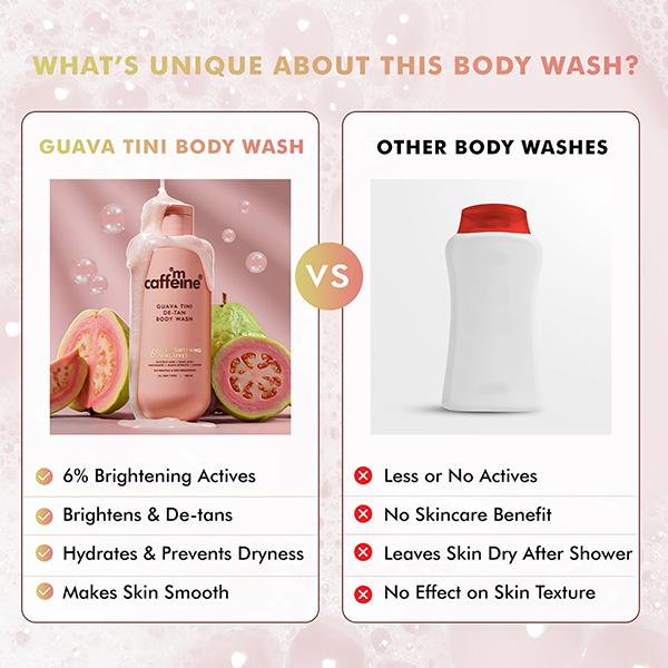 MCaffeine 1% Glycolic Acid Detan Body Wash, 5% Niacinamide-Kojic Acid Reduces Dark Spots & Brightens 300 ml - Shower Gels & Body Wash