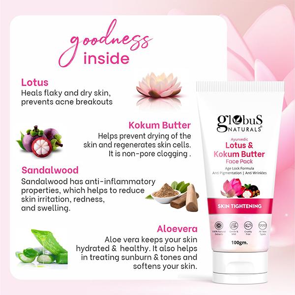 Globus Naturals Lotus & Kokum Butter Face Pack for Anti-Ageing & Skin Lightening, 100gm each 2's - Masks & Peels