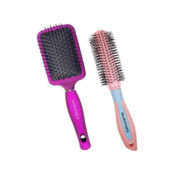 Netmeds | Majestique Professional Paddle and Round Hair Brush Set for Blow Drying and Styling - Multicolor 2's