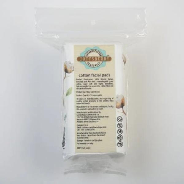 Cottsberry Organic Cotton Square Facial Pads with Aloevera 50's - Cotton Buds & Balls